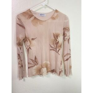 Vintage Y2K Olsen Collection Floral Mesh Fairy Coquette Top Sheer Lettuce Hem